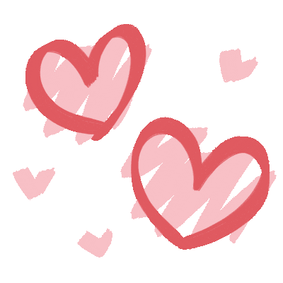 Pink hand-drawn hearts scattered on a white background in a whimsical Valentine's Day pattern.