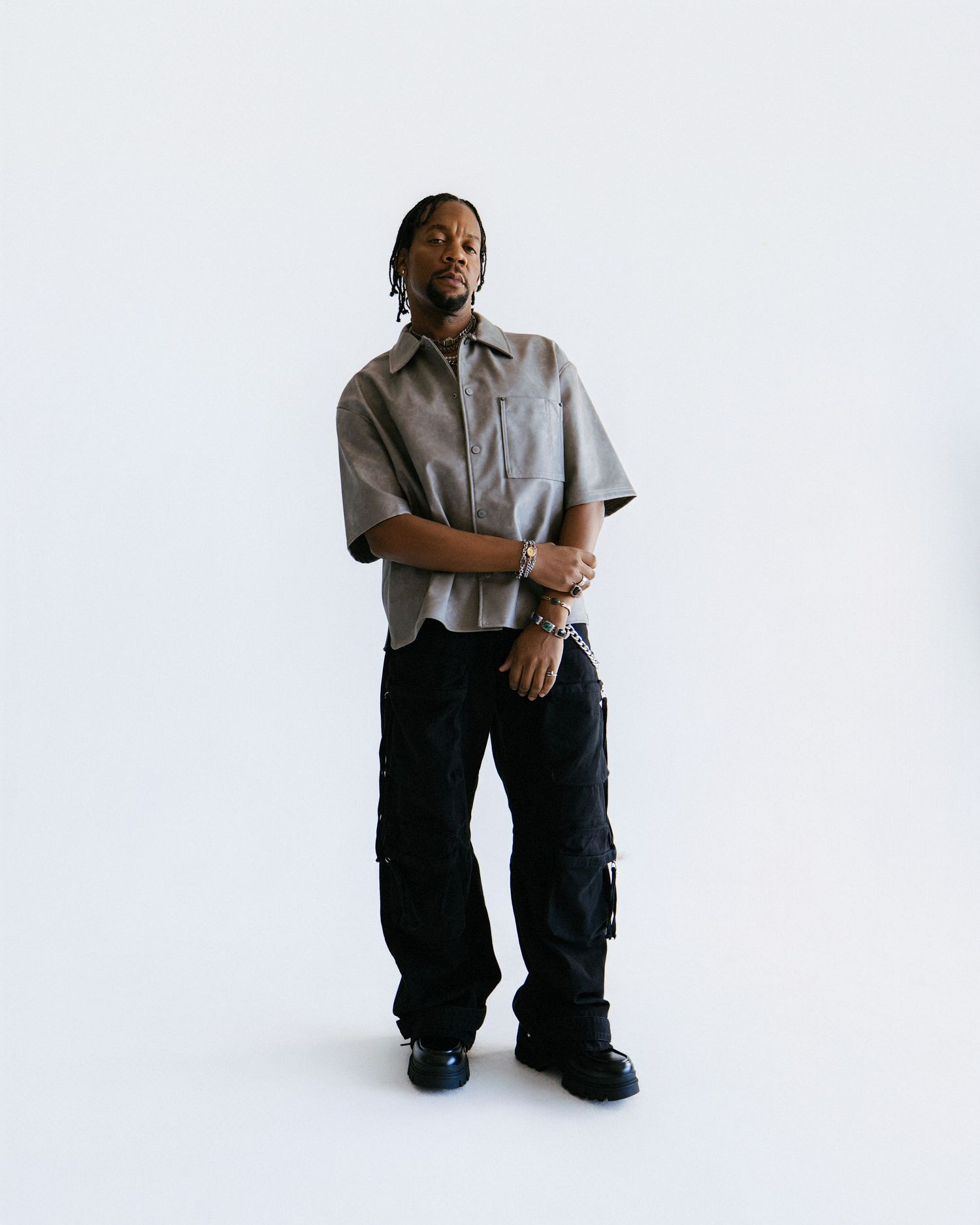 Los Angeles-based artist Keithian posing in a studio photoshoot for his upcoming album release