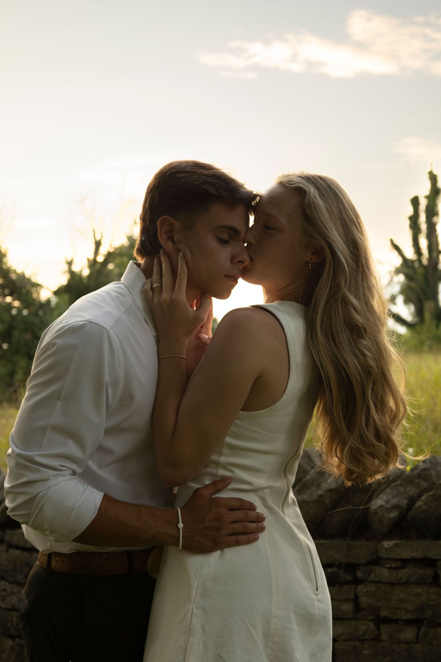 Joyful couple embracing during a sunset session in Tennessee