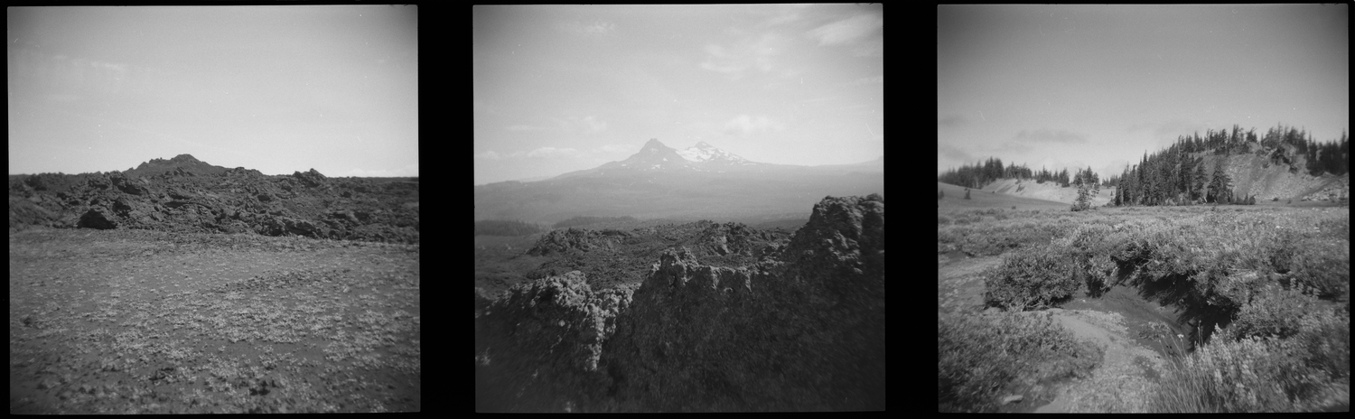 A roll of black and white film Holga photographs of places on the Pacific Crest Trail.