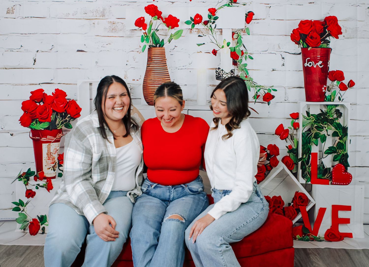 Valentine's themed photo collage with red roses and love decorations.