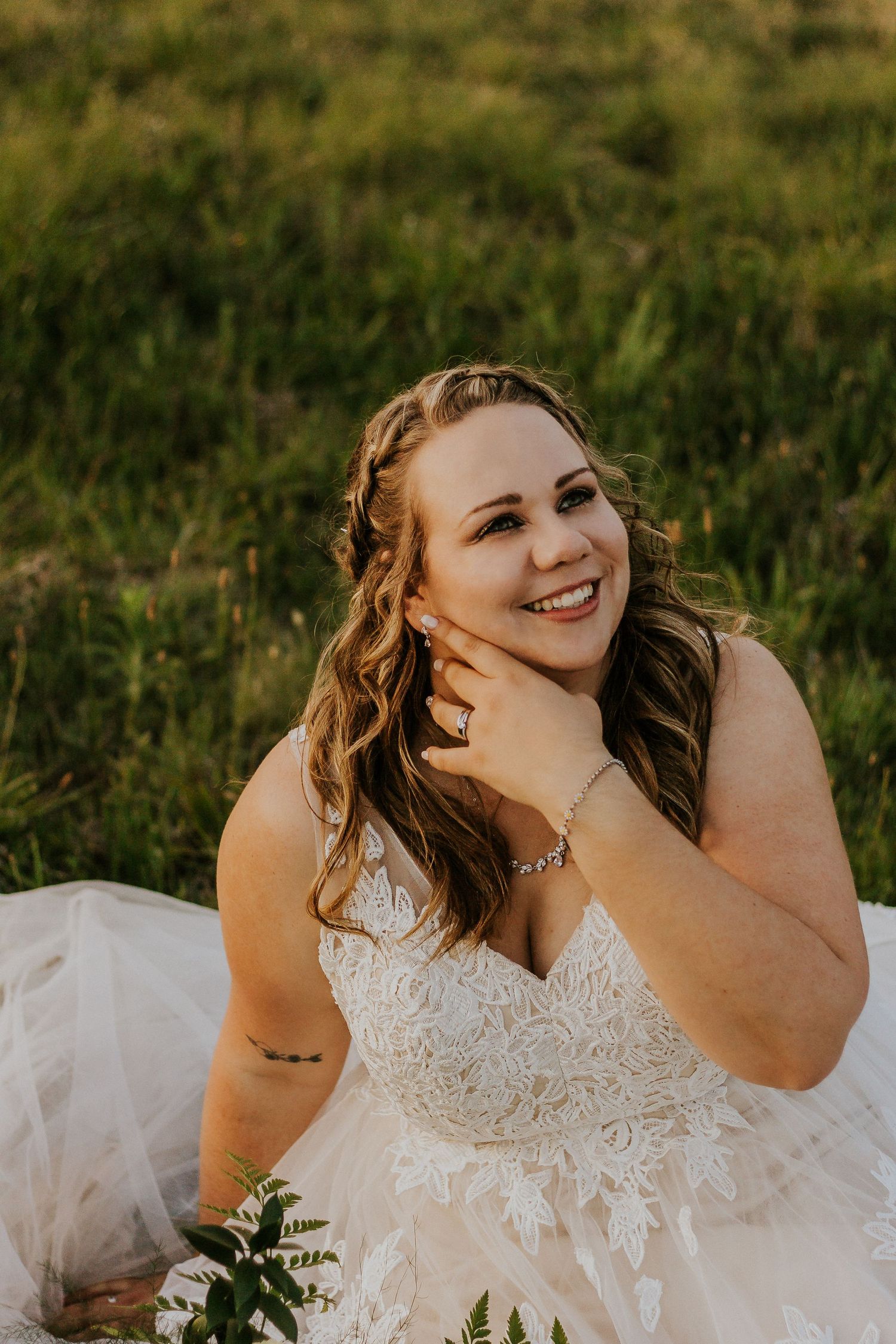 Beautiful close-up portrait of a bride smiling on her wedding day.