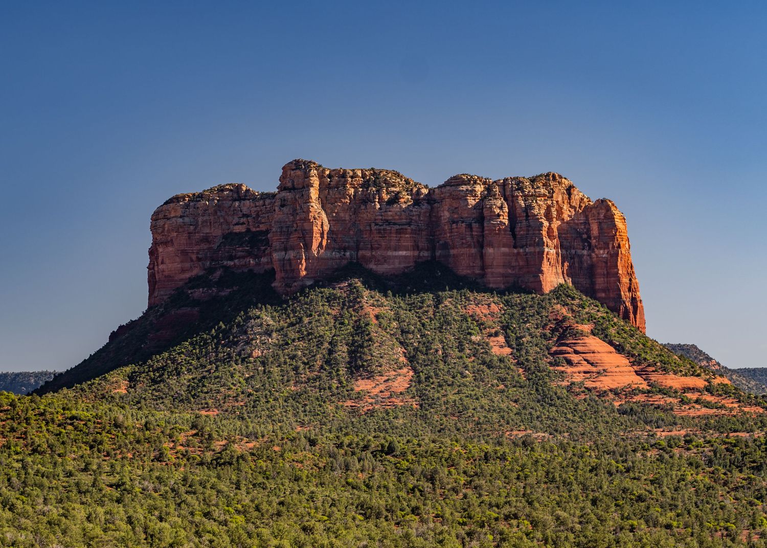 Panoramic view of red rock buttes and mesas in Sedona, Arizona.