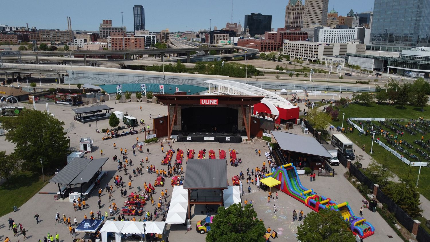 An aerial photo of an event at Summerfest.