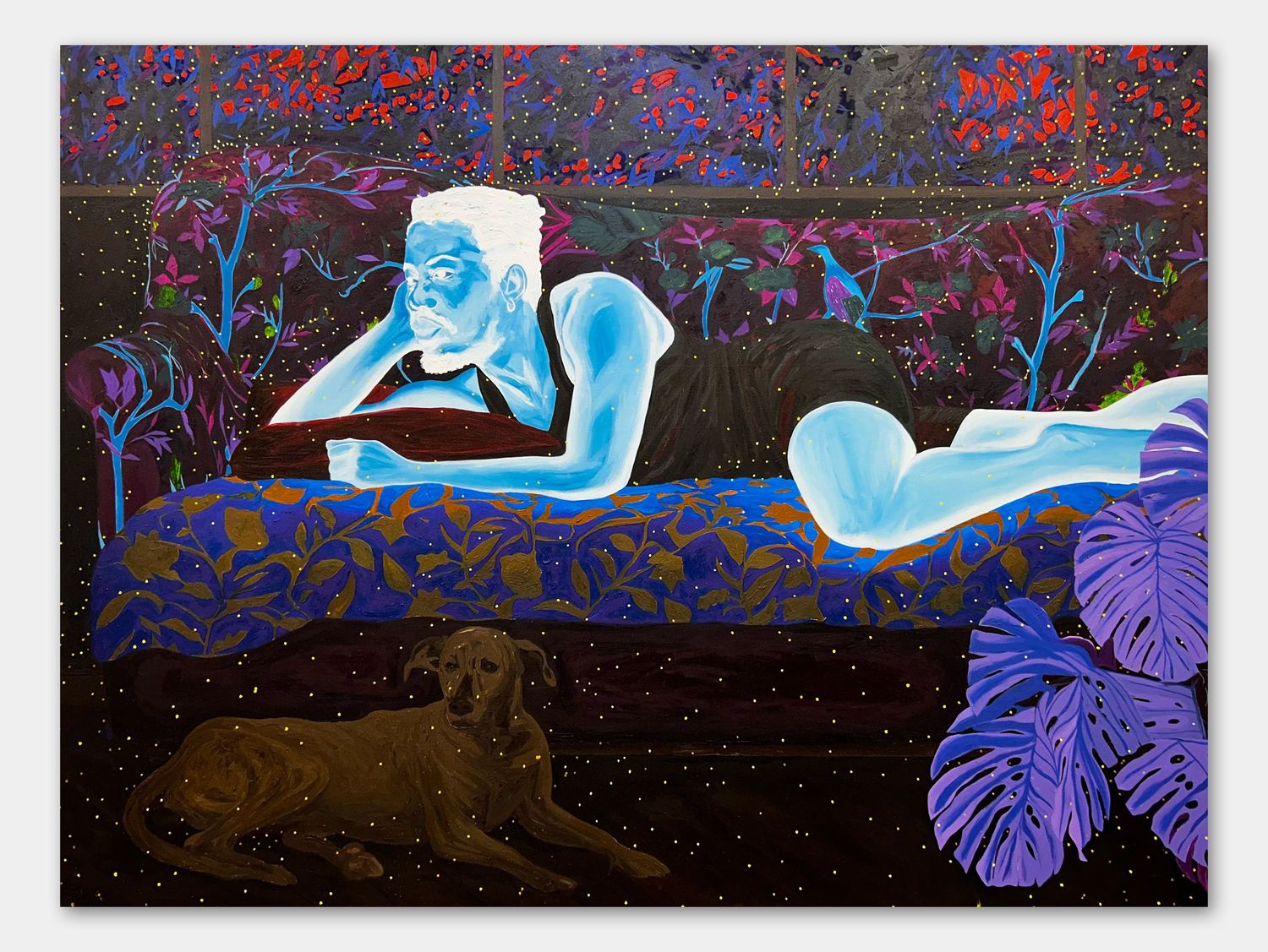 David on a Couch, 2023-24
Oil and acrylic on canvas
183 x 244 cm / 72 x 96 in