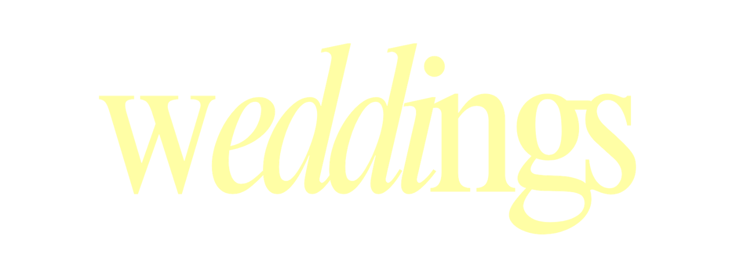 Elegant gold script weddings text logo on white background.