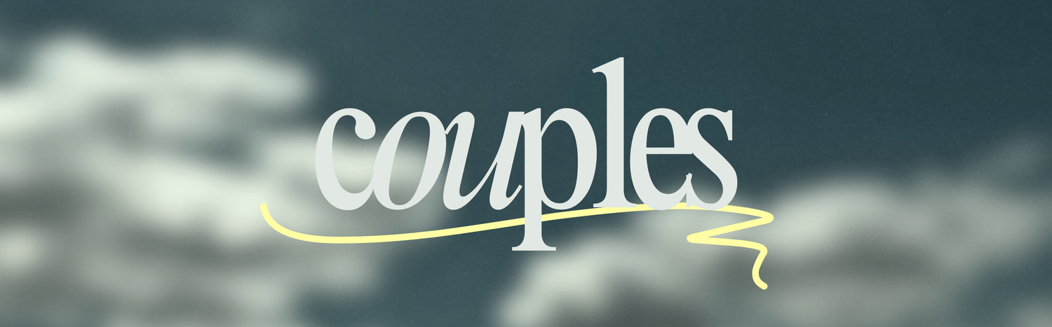A stylized text logo reading couples on a soft cloudy sky background with a yellow underline accent.