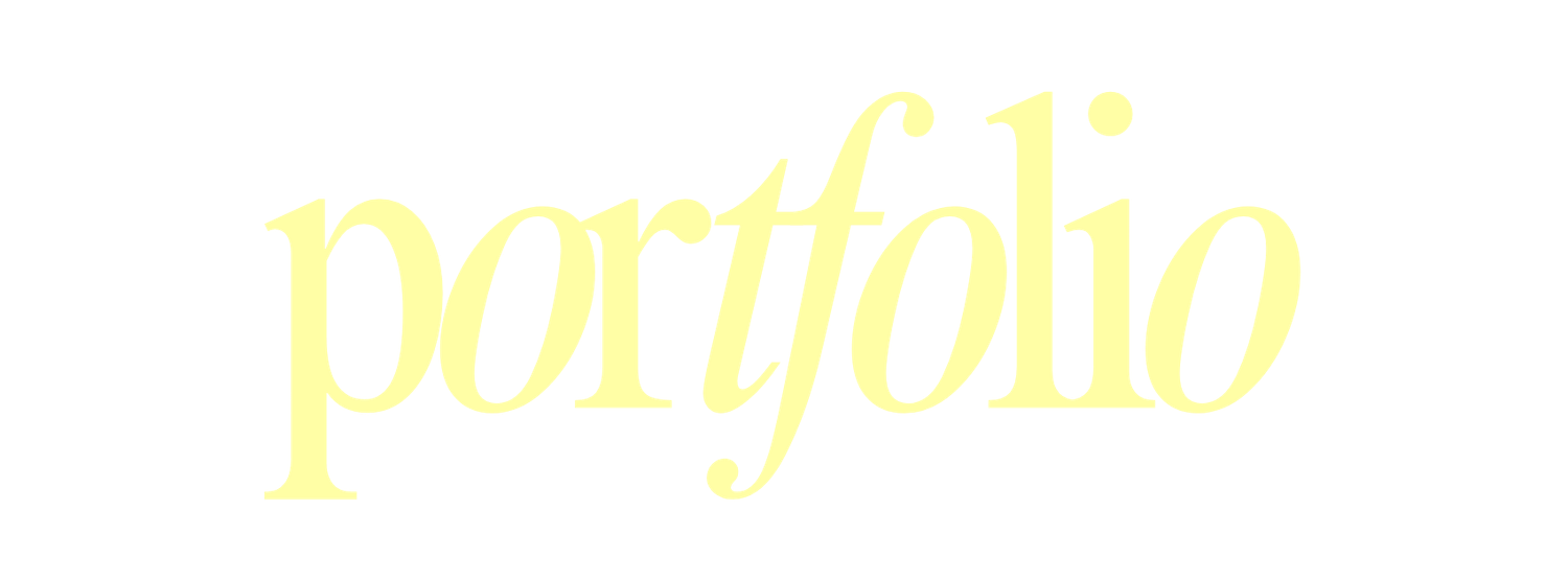 Elegant cursive portfolio text in soft yellow on white background.