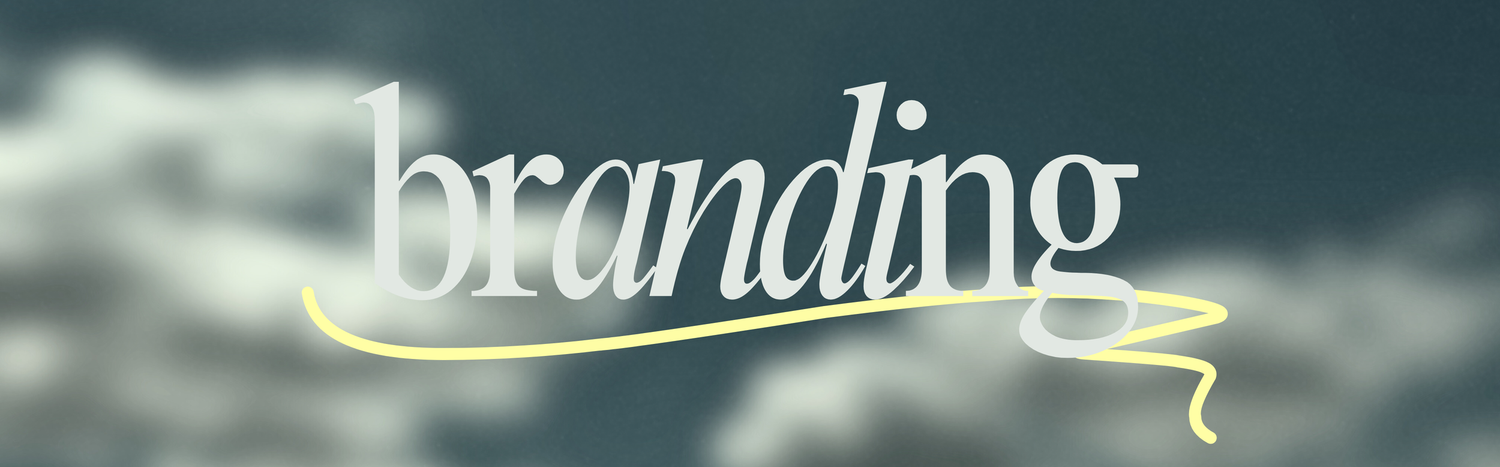 Stylized text graphic with the word branding on a cloudy sky background with a yellow accent.