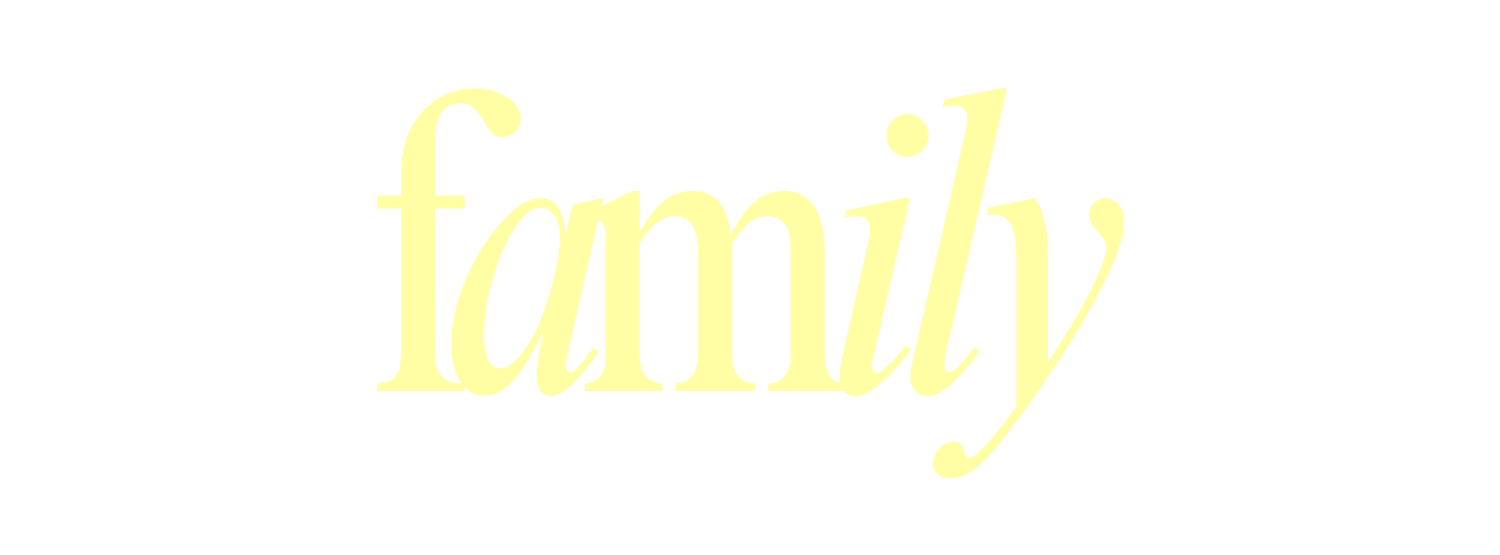 Pale yellow script family text logo on white background.