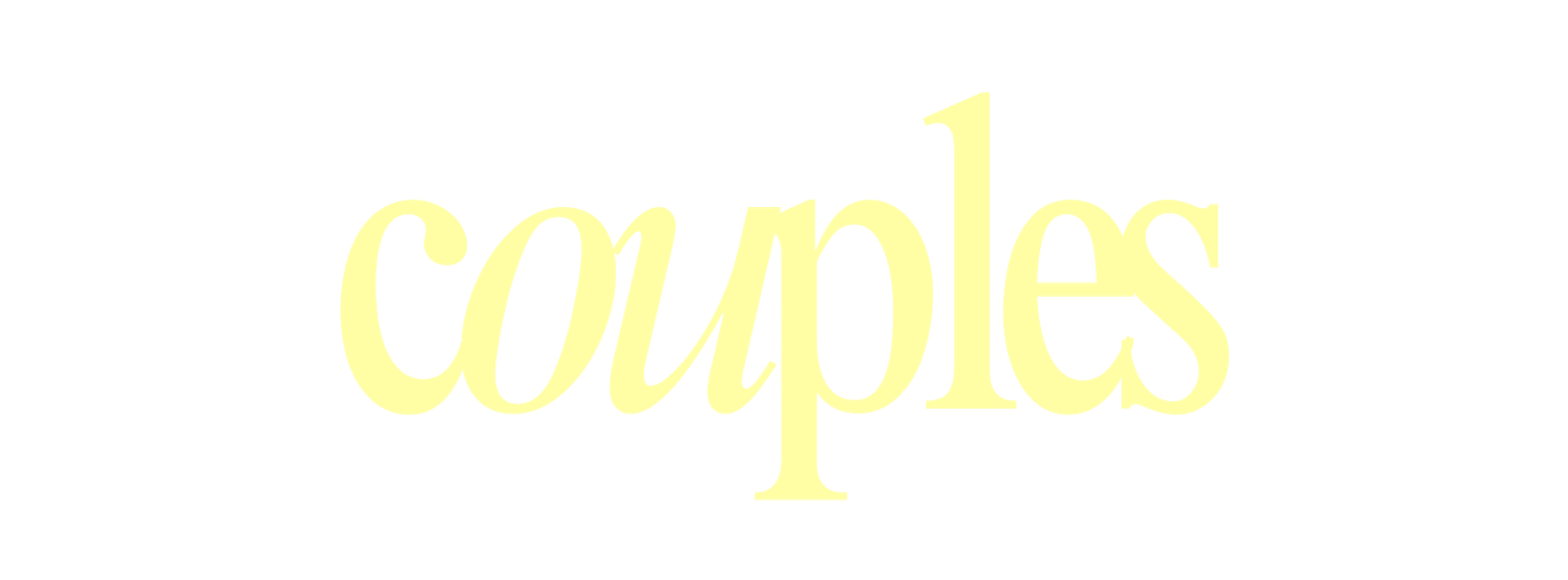 Elegant cursive text reading couples in soft yellow on a white background.