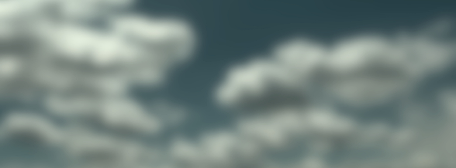 Dramatic cloudy sky with white cumulus clouds against a dark teal background.