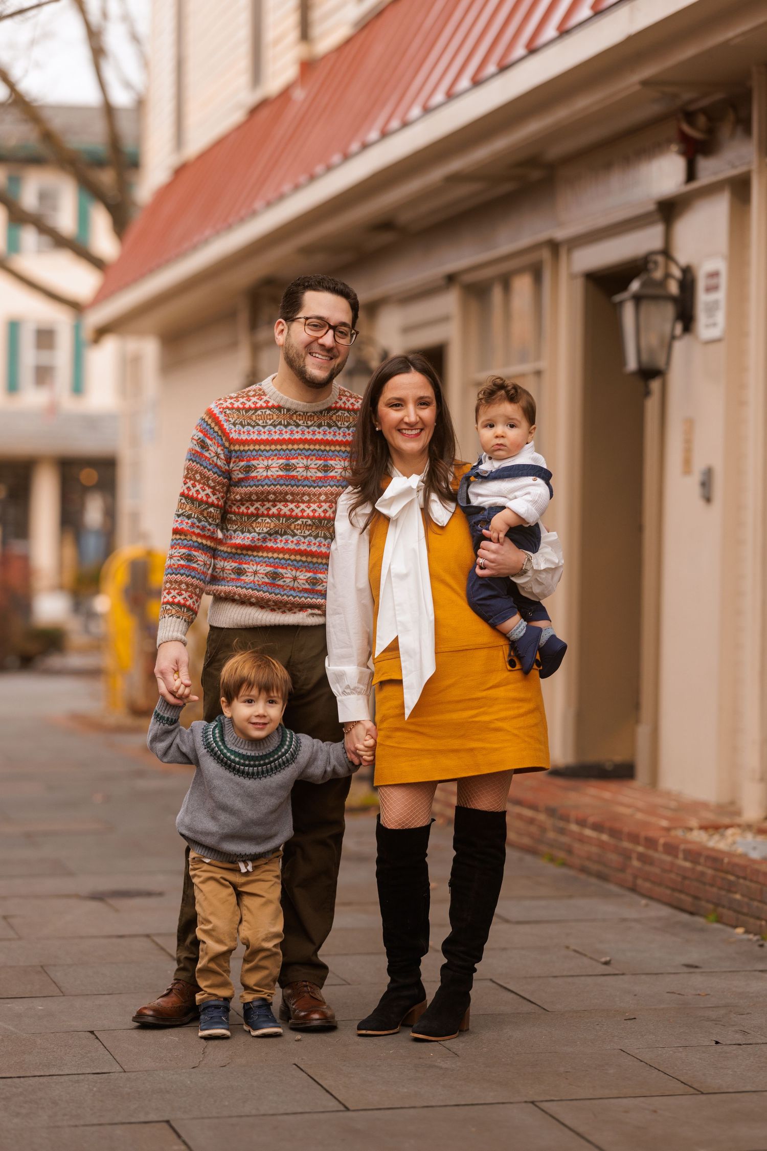 Family portrait in downtown Haddonfield, New Jersey, taken by family and lifestyle photographer, Rego Photography