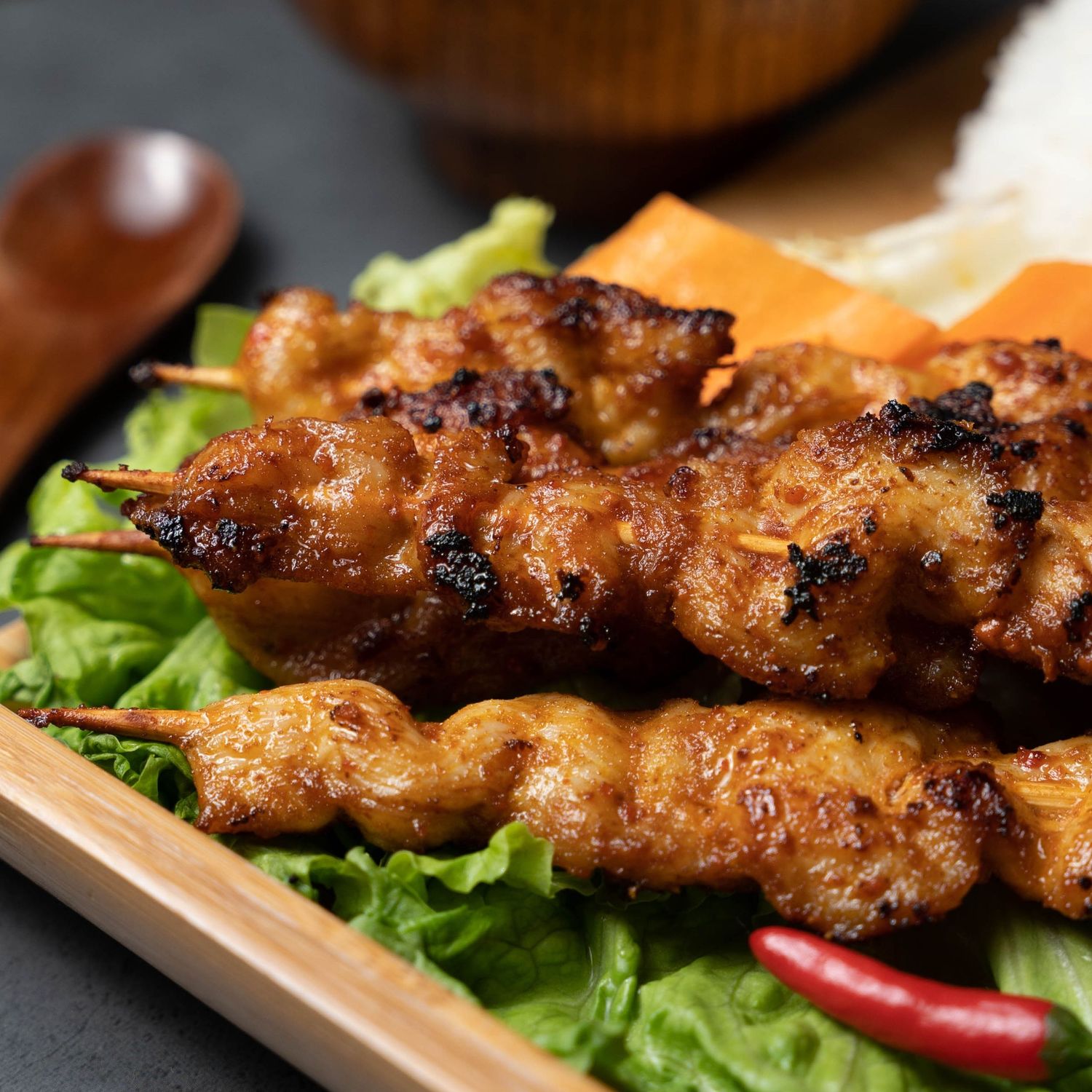 brochette de poulet au saté, cuisine khmere, cuisine thailandaise