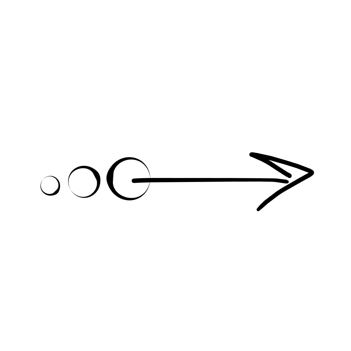 A graphic: 3 circles, getting slightly bigger from left to right, with an arrow pointing from the last one to the right.