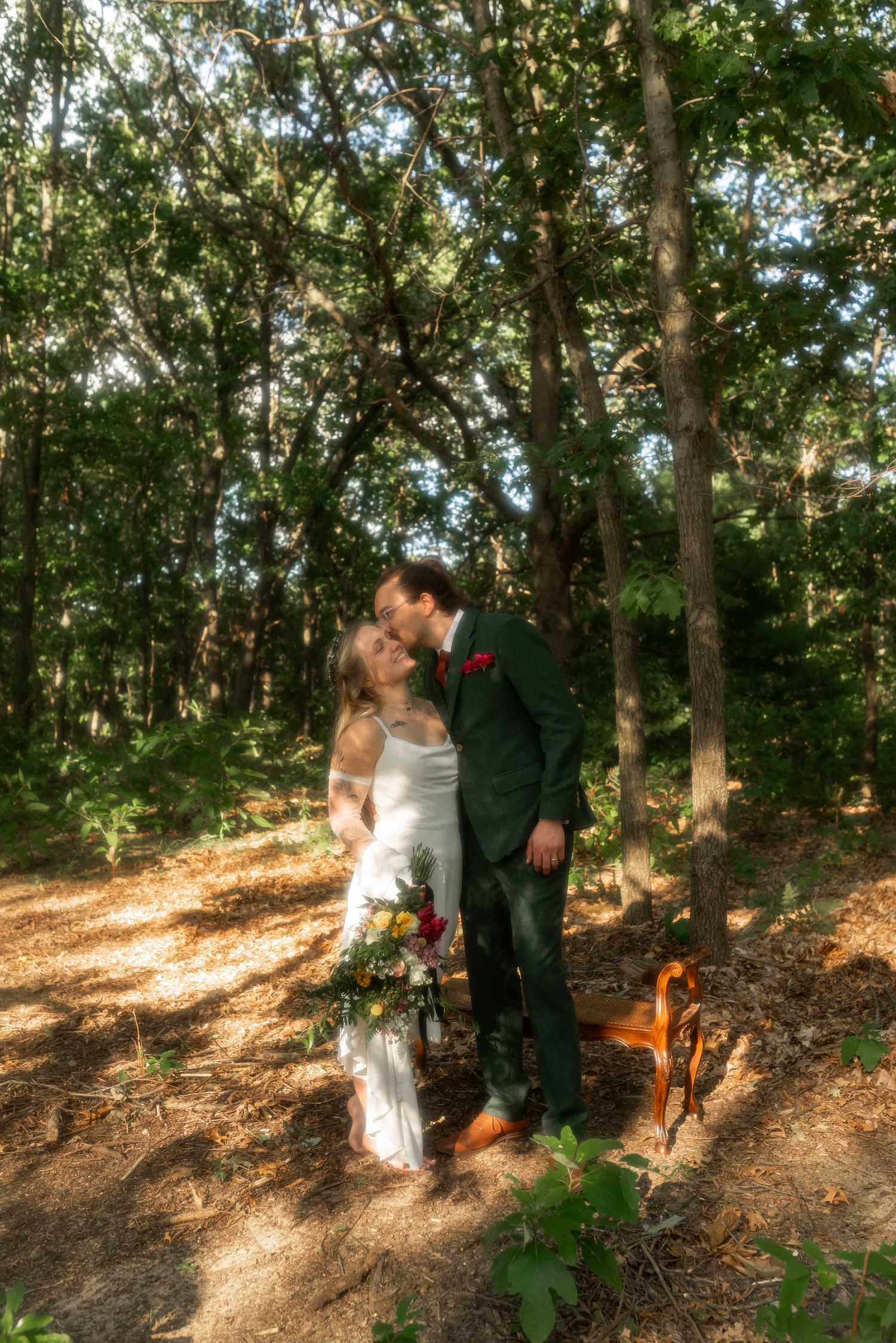 newlyweds in the woods