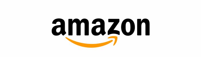 Amazon company logo in black text with orange curved arrow underneath.
