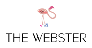 Stylized pink flamingo logo design next to 'The Webster' text in uppercase letters.