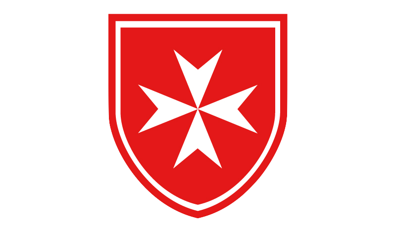 Collection of red and white star and cross emblems in shield and circular shapes.
