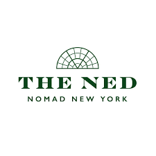 Minimalist architectural logo designs featuring 'The Ned' and 'Nomad New York' text.