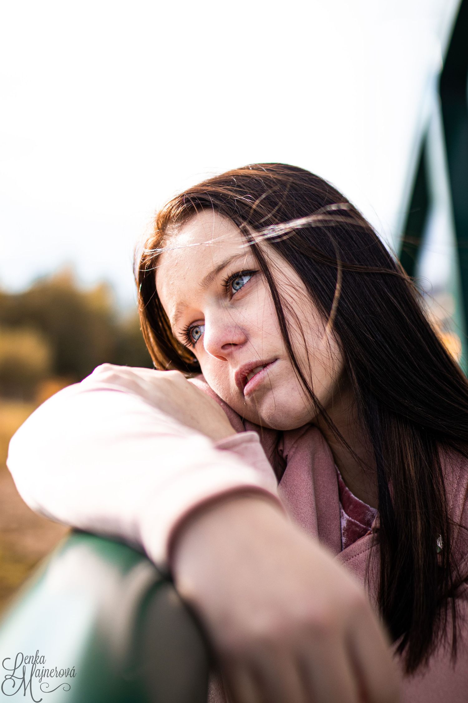 Artistic portrait with soft lighting and autumn colors in background.