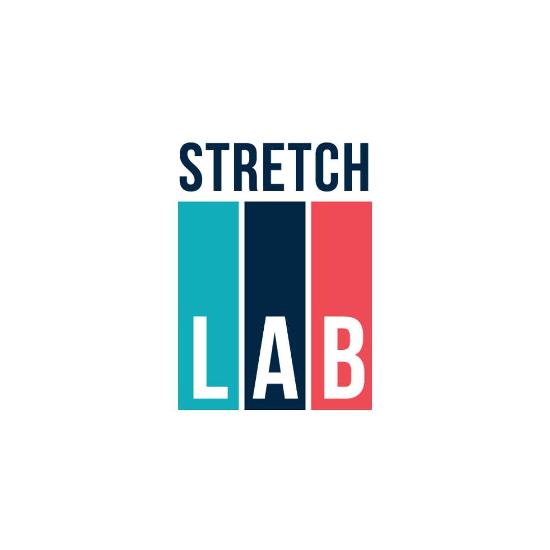 Modern logo design for 'Stretch LAD' in teal, navy and coral colors.