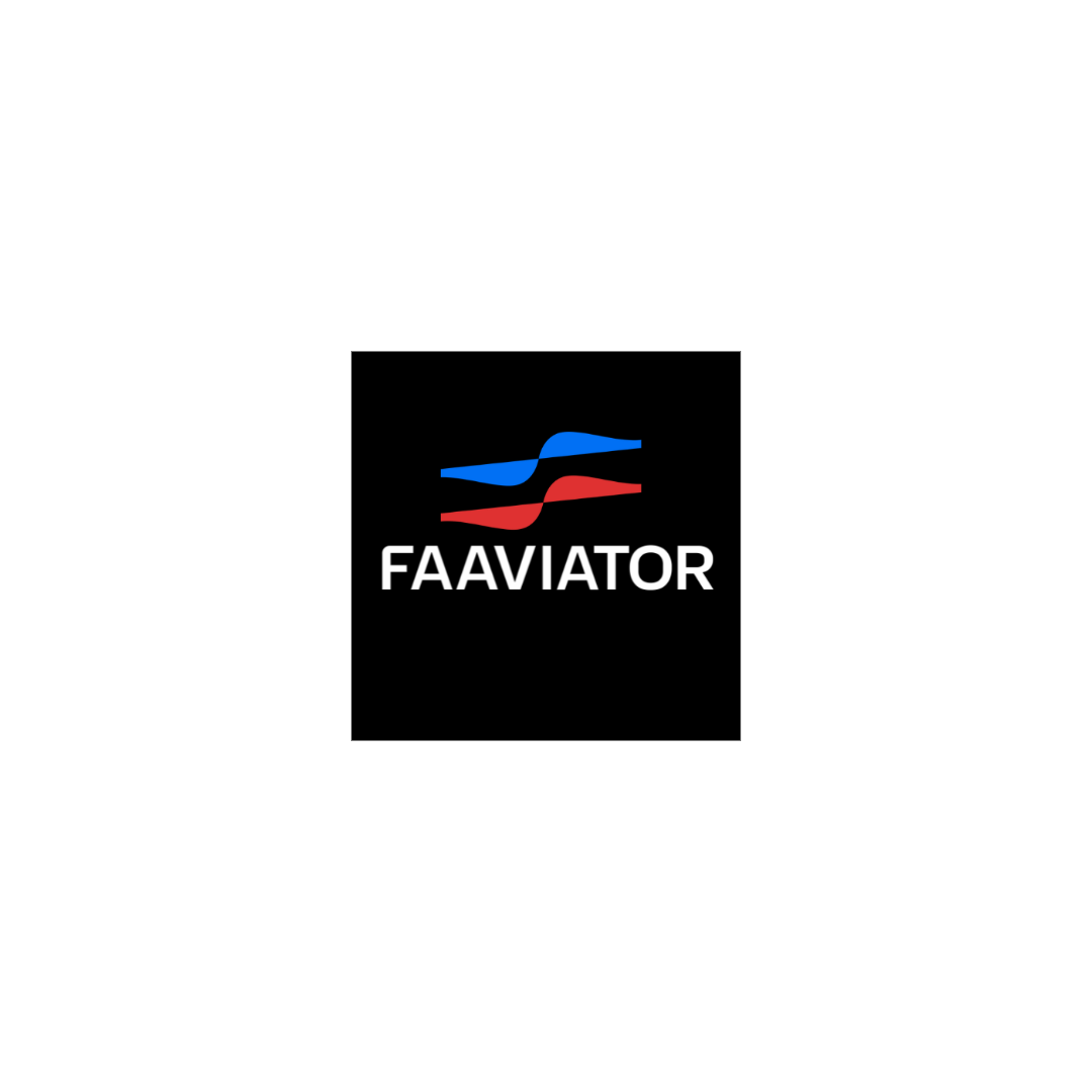 Three black aviation-related logos including FAAVIATOR branding.