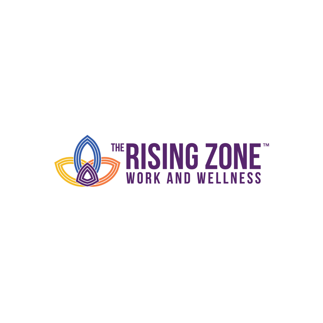 Horizontal logo layout for Rising Zone featuring purple and gold geometric elements.
