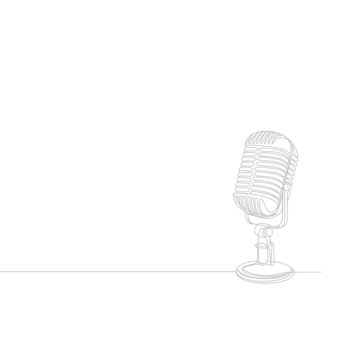 Minimalist line art of vintage microphones on white background.