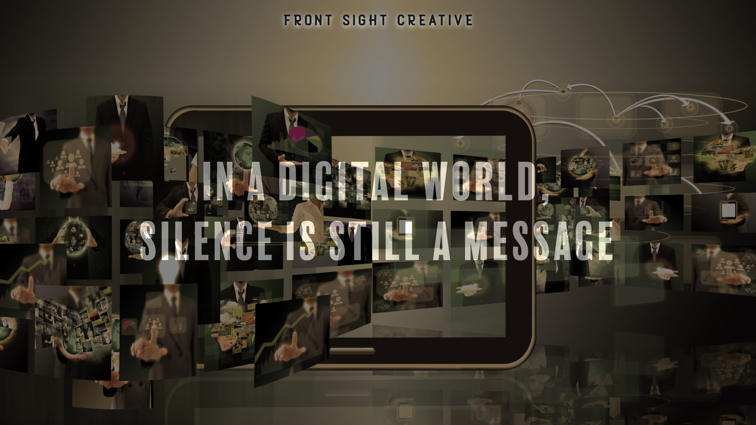 Digital presentation slide showing text about messaging in modern communication.