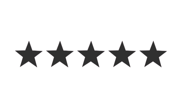 Five dark gray filled stars in a row representing a perfect five-star rating on a white background.