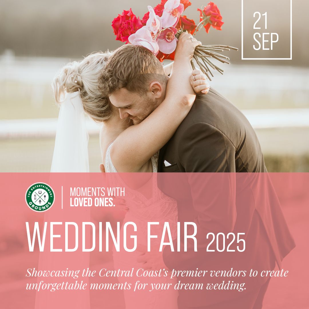 A pink and red floral wedding fair banner design showcasing event details and decorative elements.