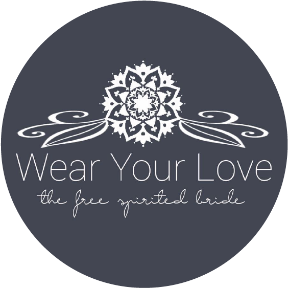 Elegant oval logo designs in dark gray featuring 'Wear Your Love' text and decorative floral elements.