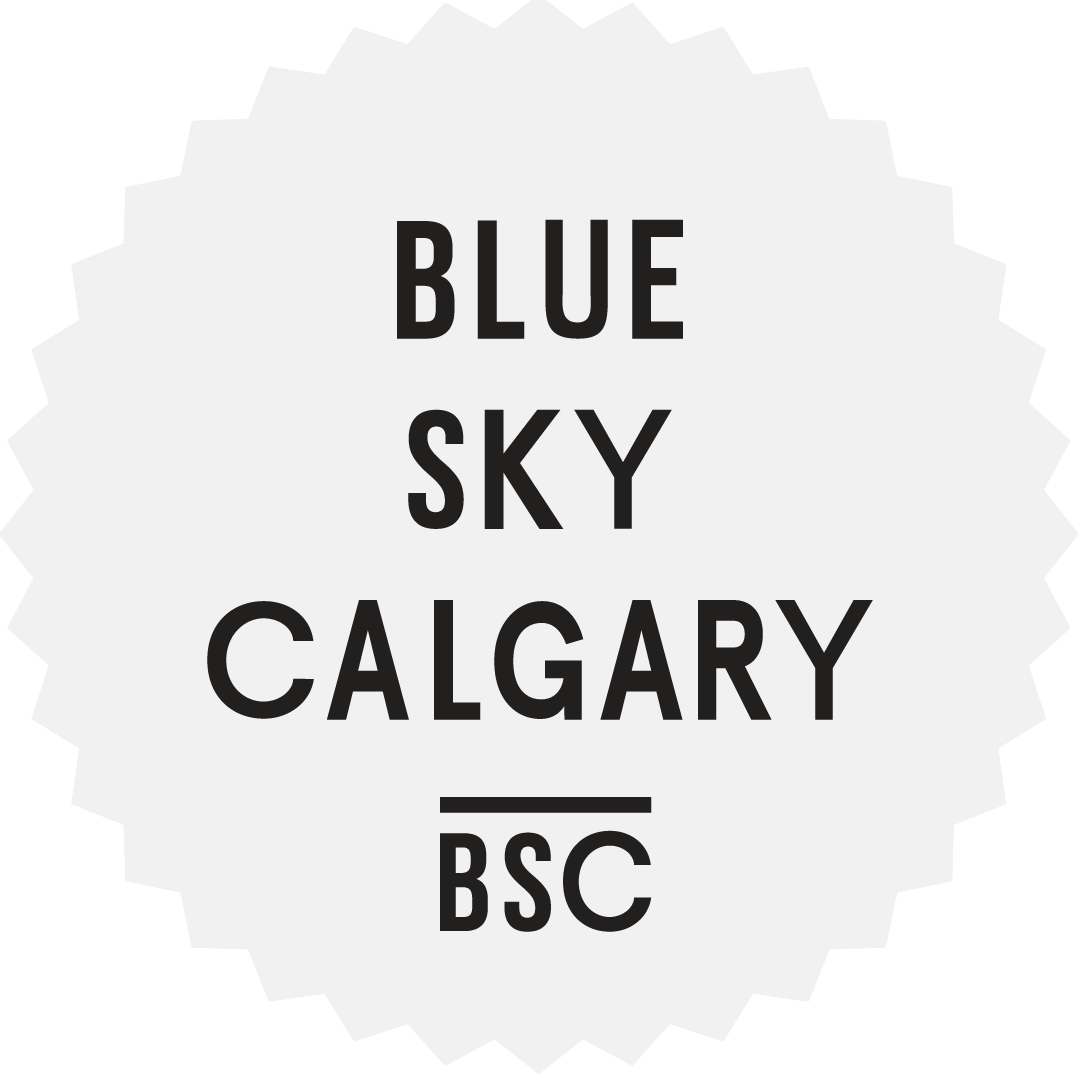 Various text logos and branding elements for Blue Sky BSC Calgary in a minimalist cloud-like design layout.