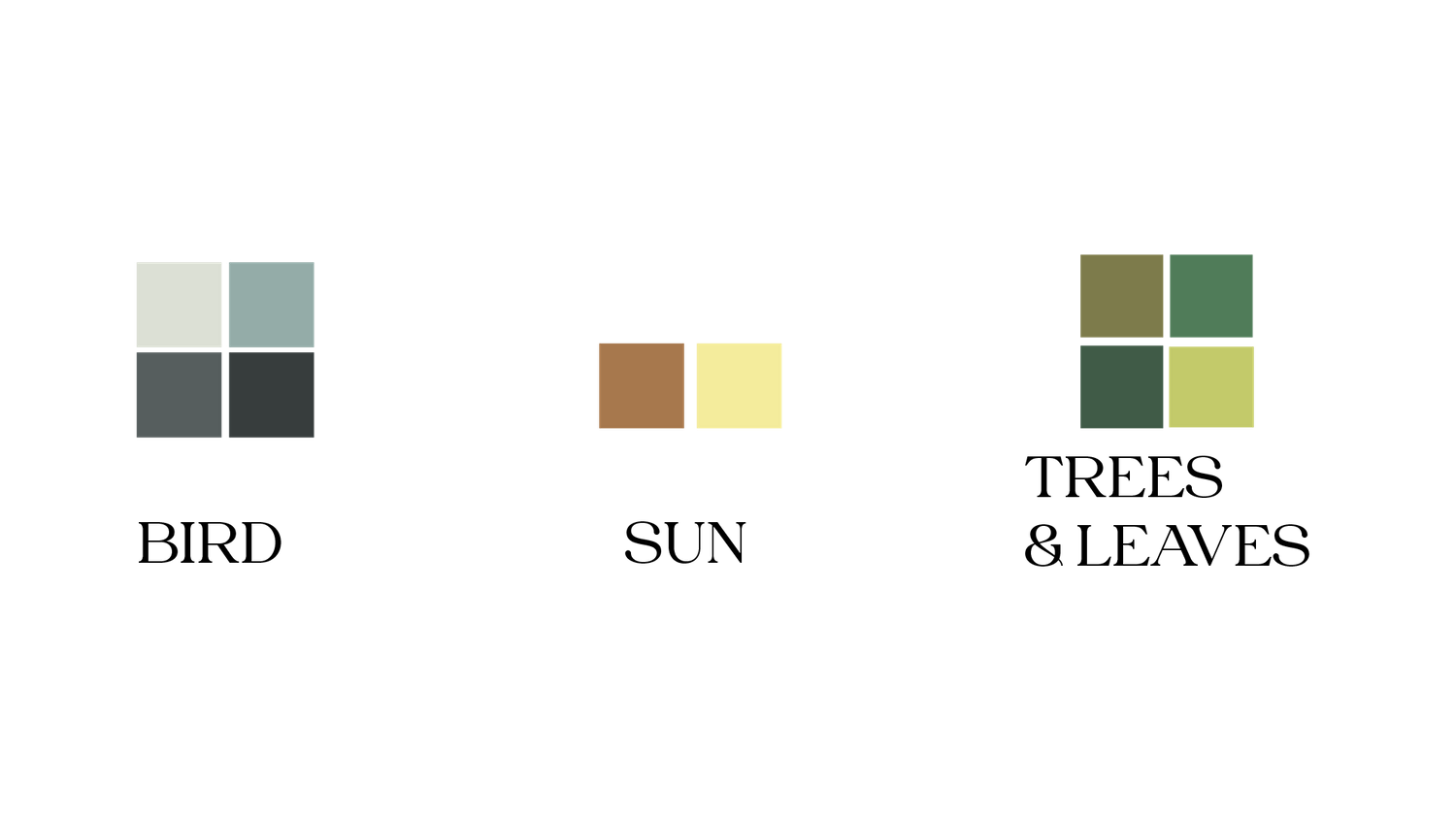 Three sets of color swatches showing complementary color palettes.