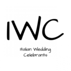 Elegant black text logo design for Italian Wedding Celebrants with stylized decorative elements.