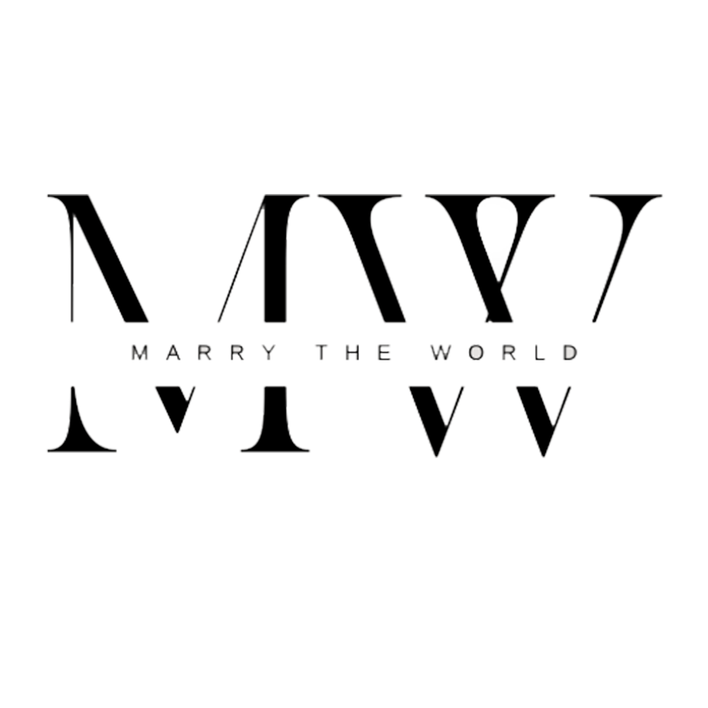 Stylized black and white logo design with the letters MTW for Marry The World brand.