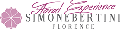 Pink floral logo design for Simonebertini Florence with elegant cursive text and flower emblem.