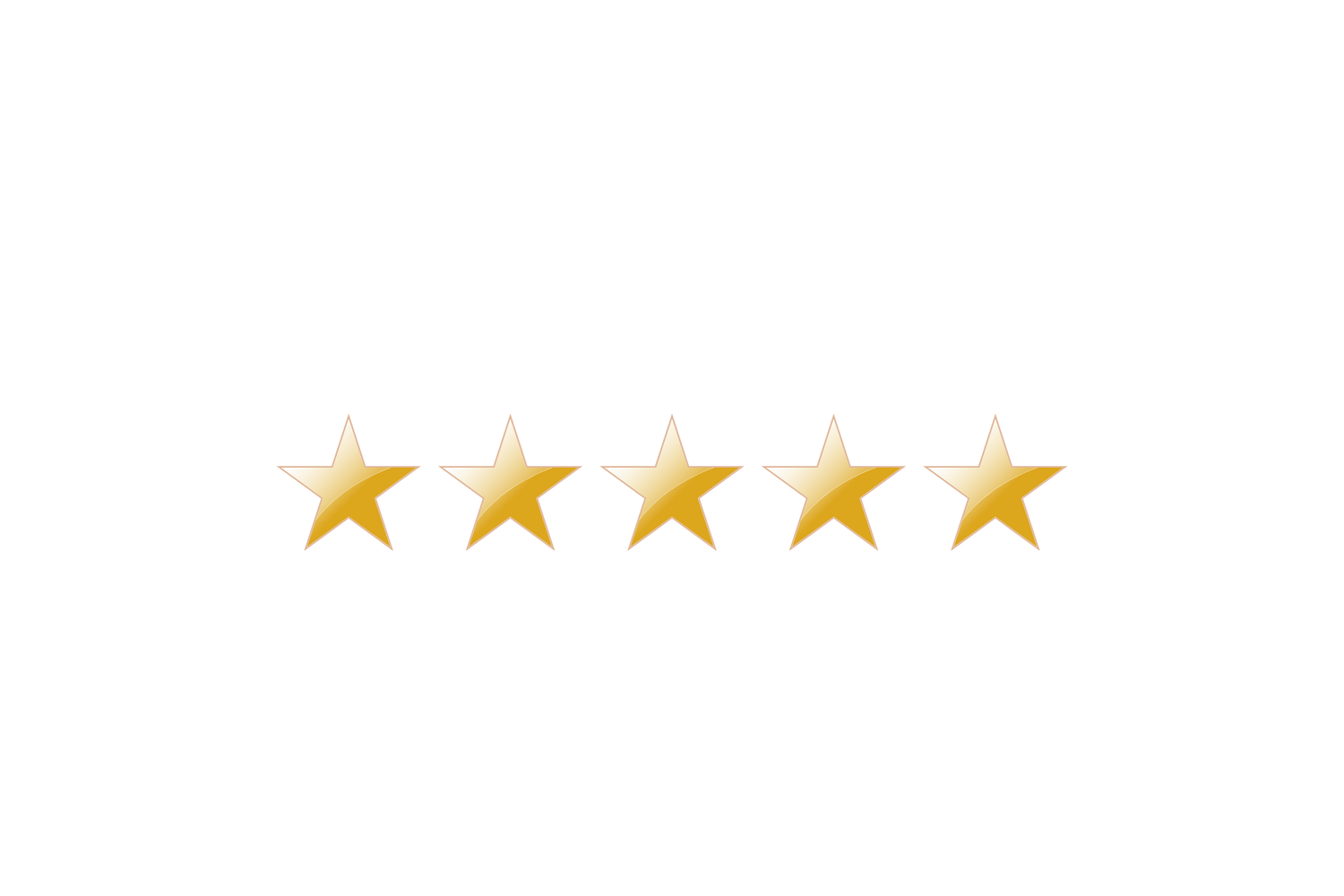 Row of five golden stars showing maximum rating or review score.