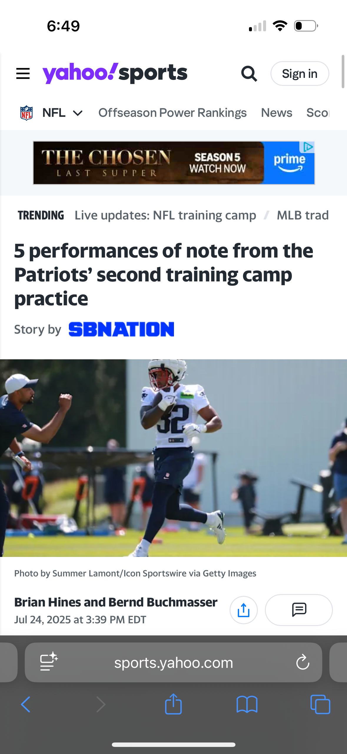 New England Patriots players practice during training camp at Gillette Stadium in Foxborough.
