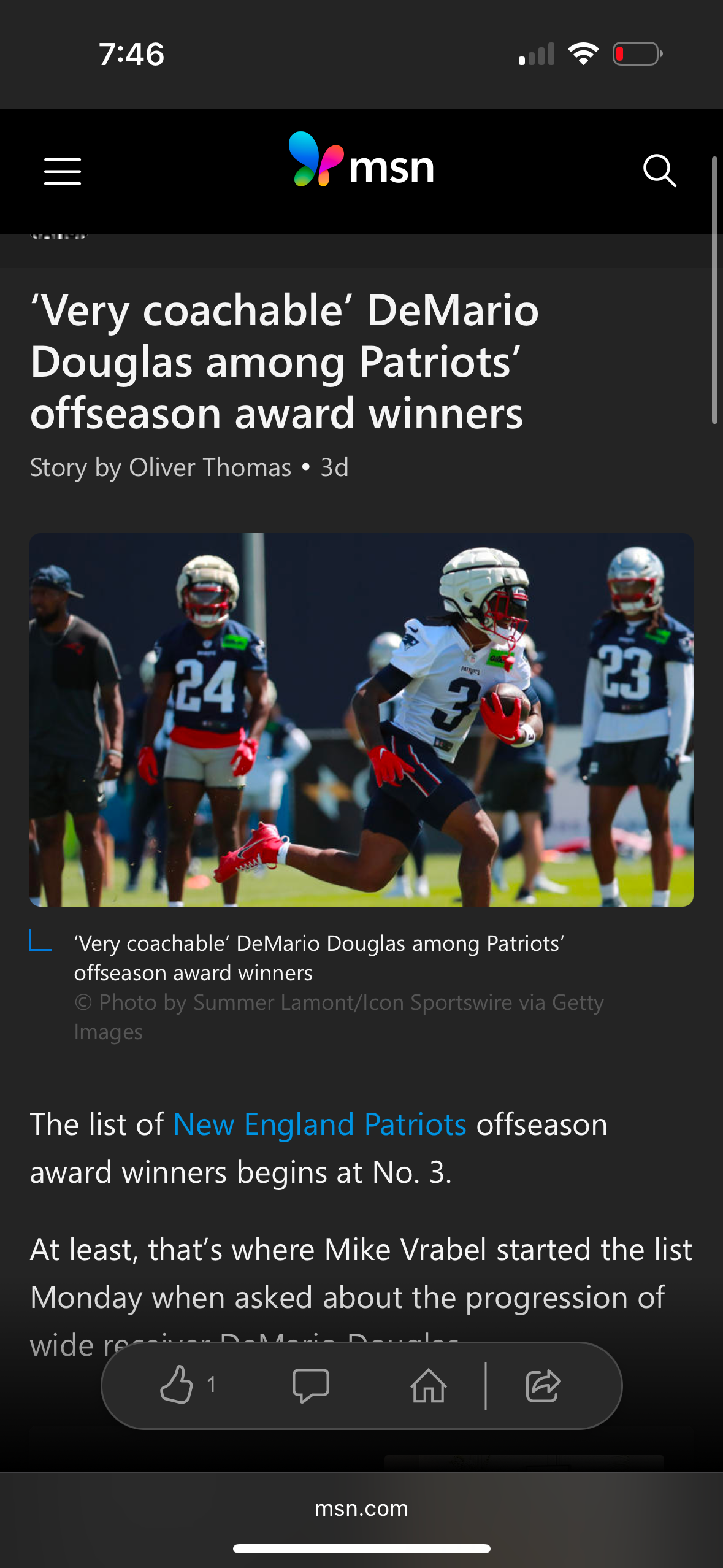 Patriots players participate in defensive drills during training camp practice.