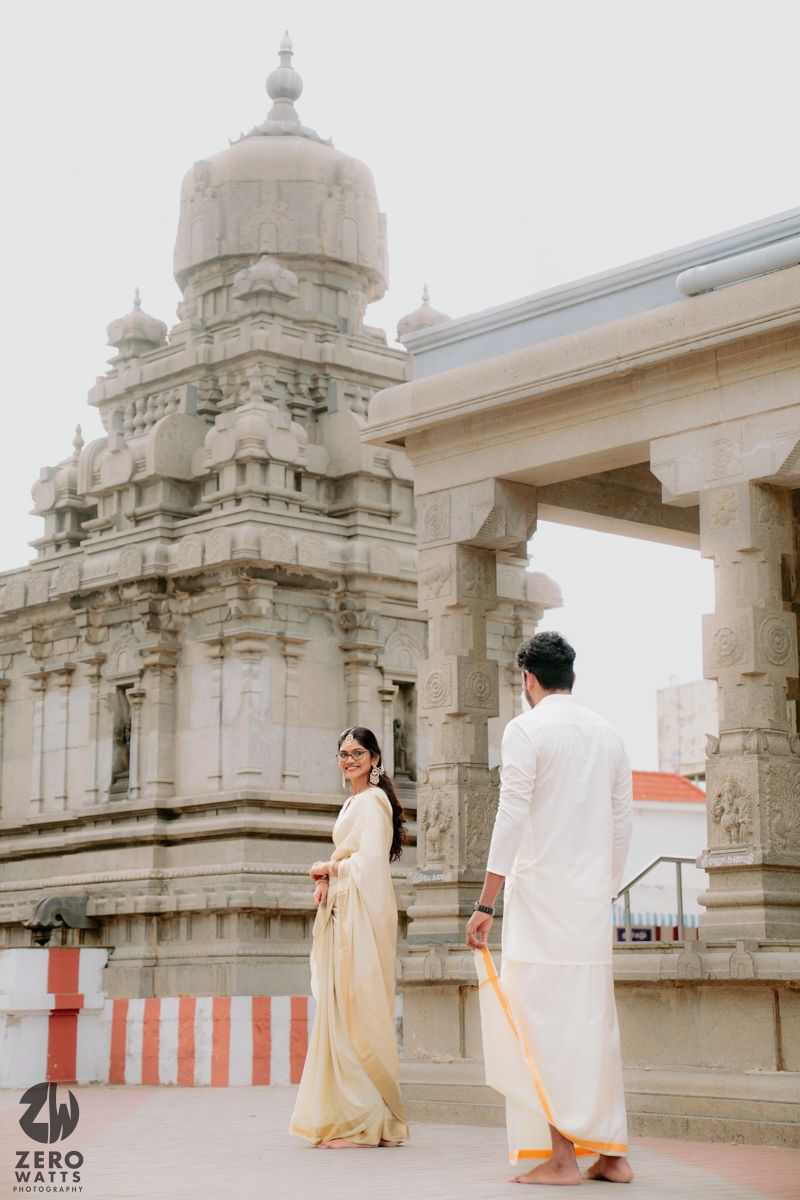A series of architectural photos showing stone pillars and domes of a traditional Indian temple or palace structure.