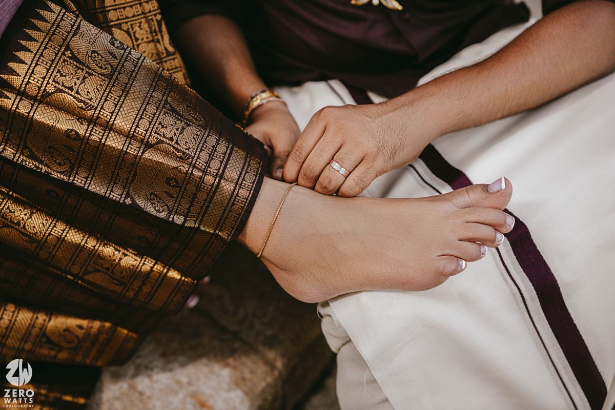 Close-up detail shots of hands and traditional Indian attire in warm tones.
