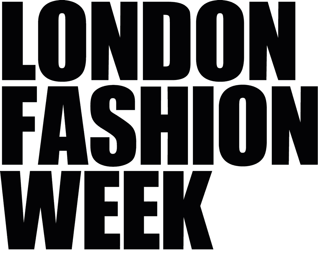 Black text logo of London Fashion Week displayed in bold capital letters against white background.