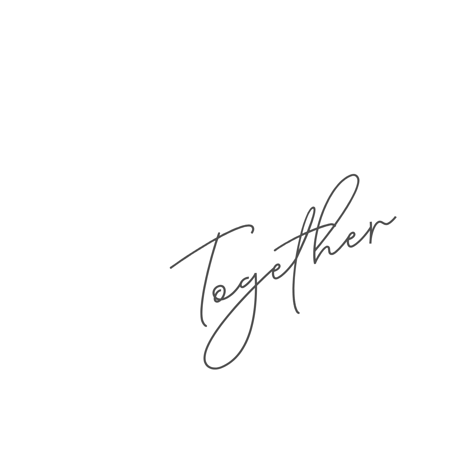 Elegant cursive handwritten script reading Together in delicate thin strokes on white background.