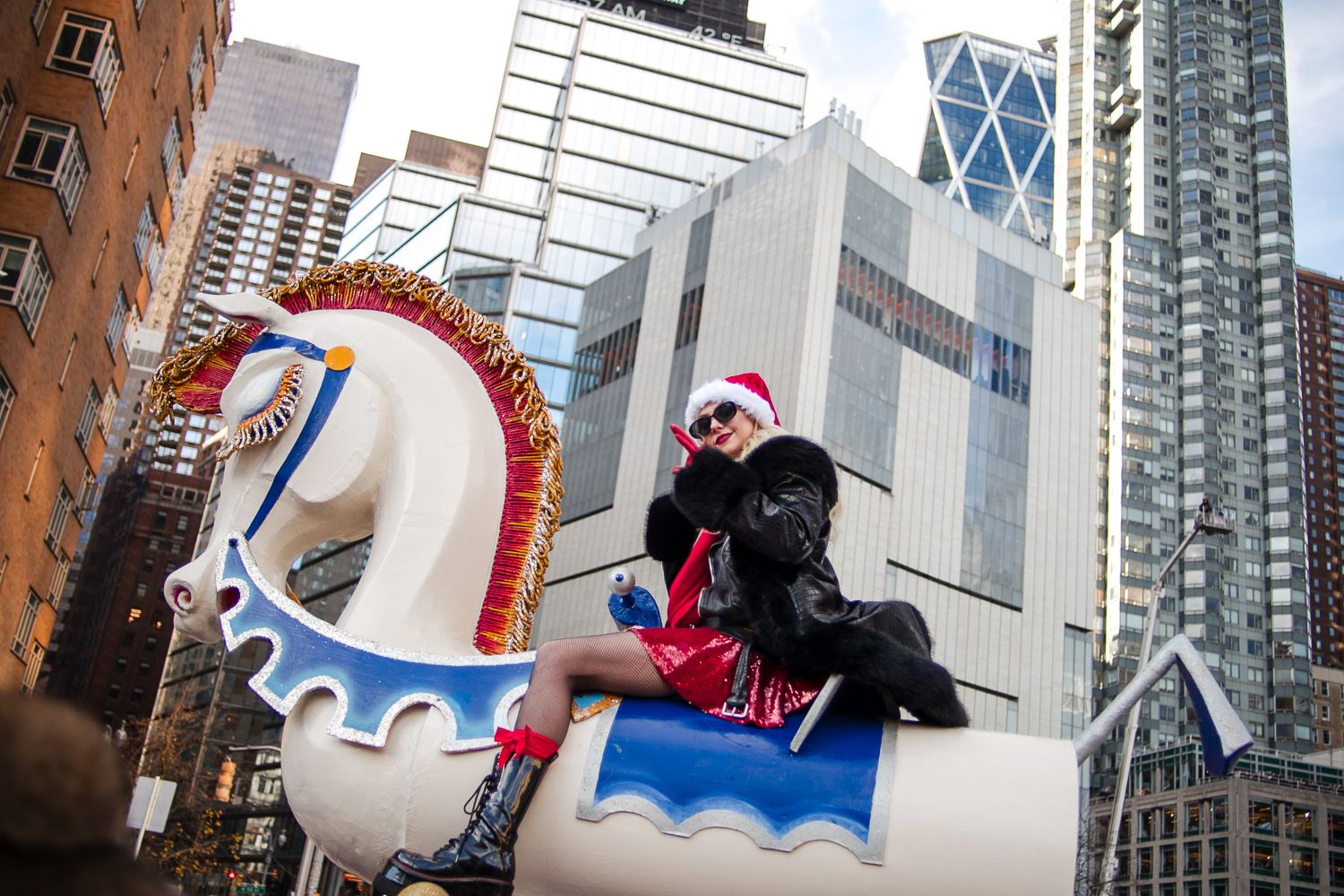 Taylor Momsen standing on a decorated float during the Macy’s Thanksgiving Day Parade in New York City.