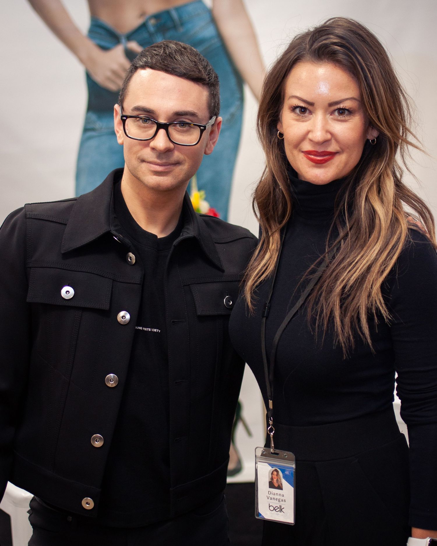 A couple in black outfits posing together in a series of casual candid shots against a light background.