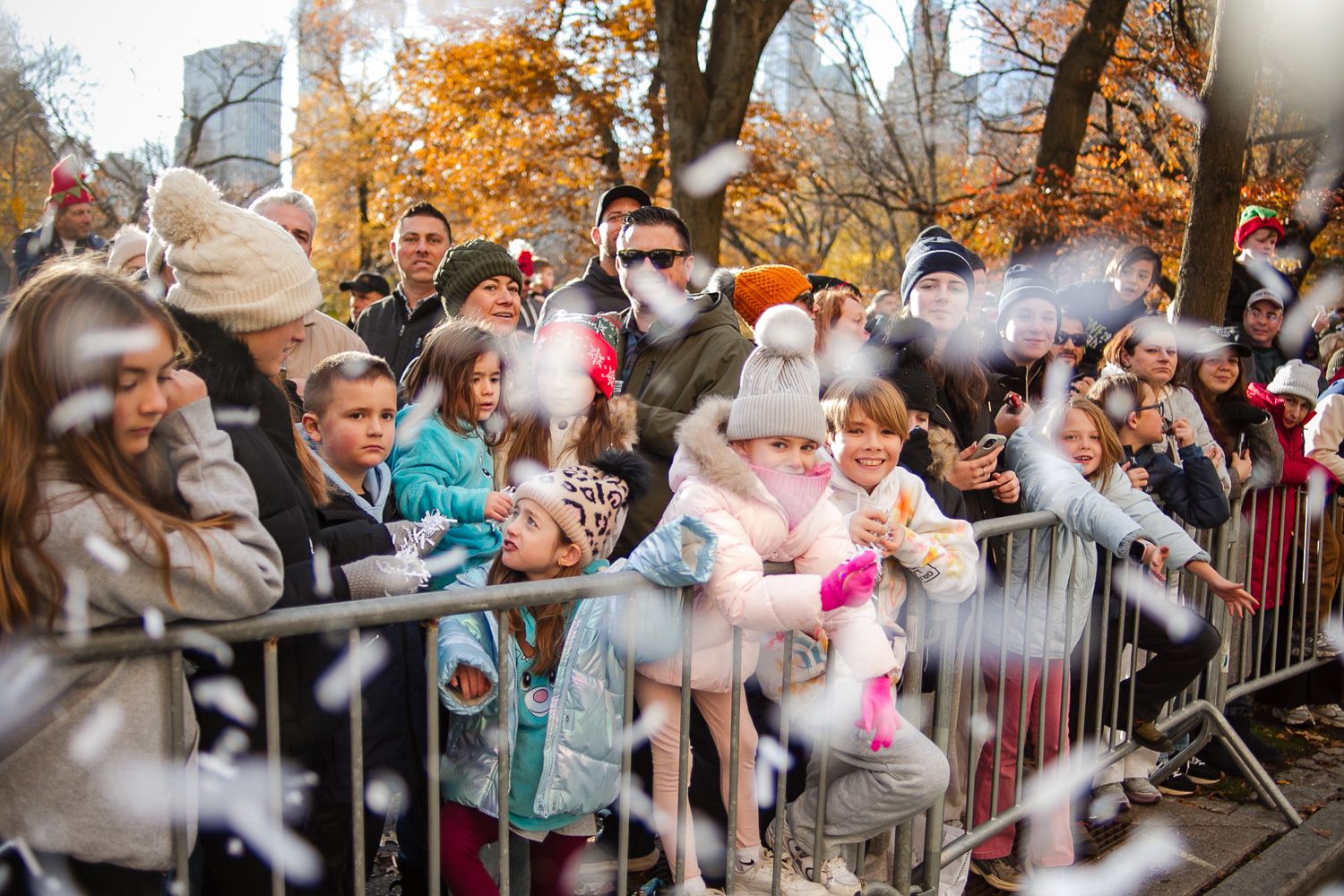 Crowd cheering during the Macy’s Thanksgiving Day Parade in Manhattan.