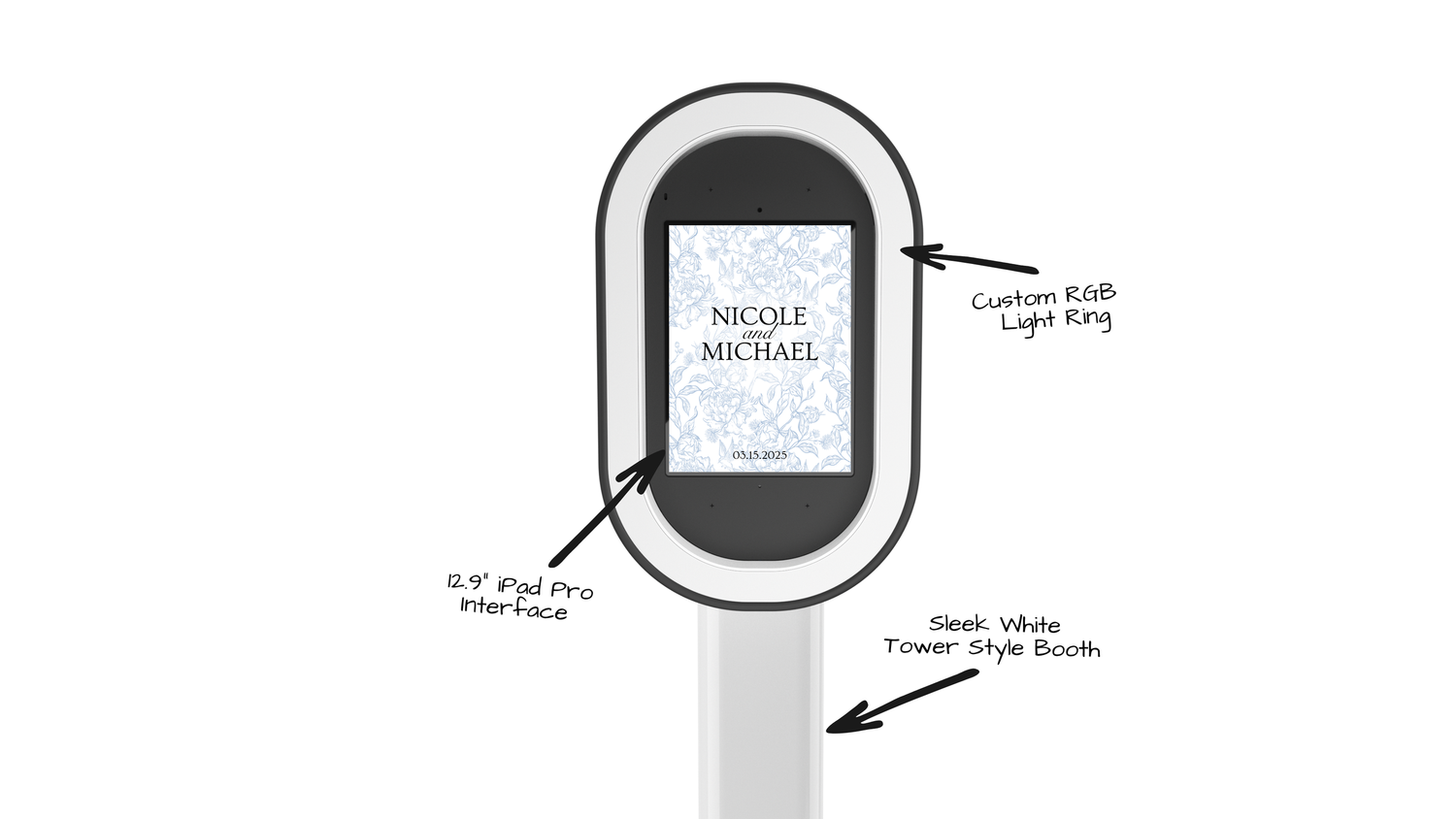 Hand-drawn sketch of a digital parking meter design with display screen and labeled components shown in black and white.