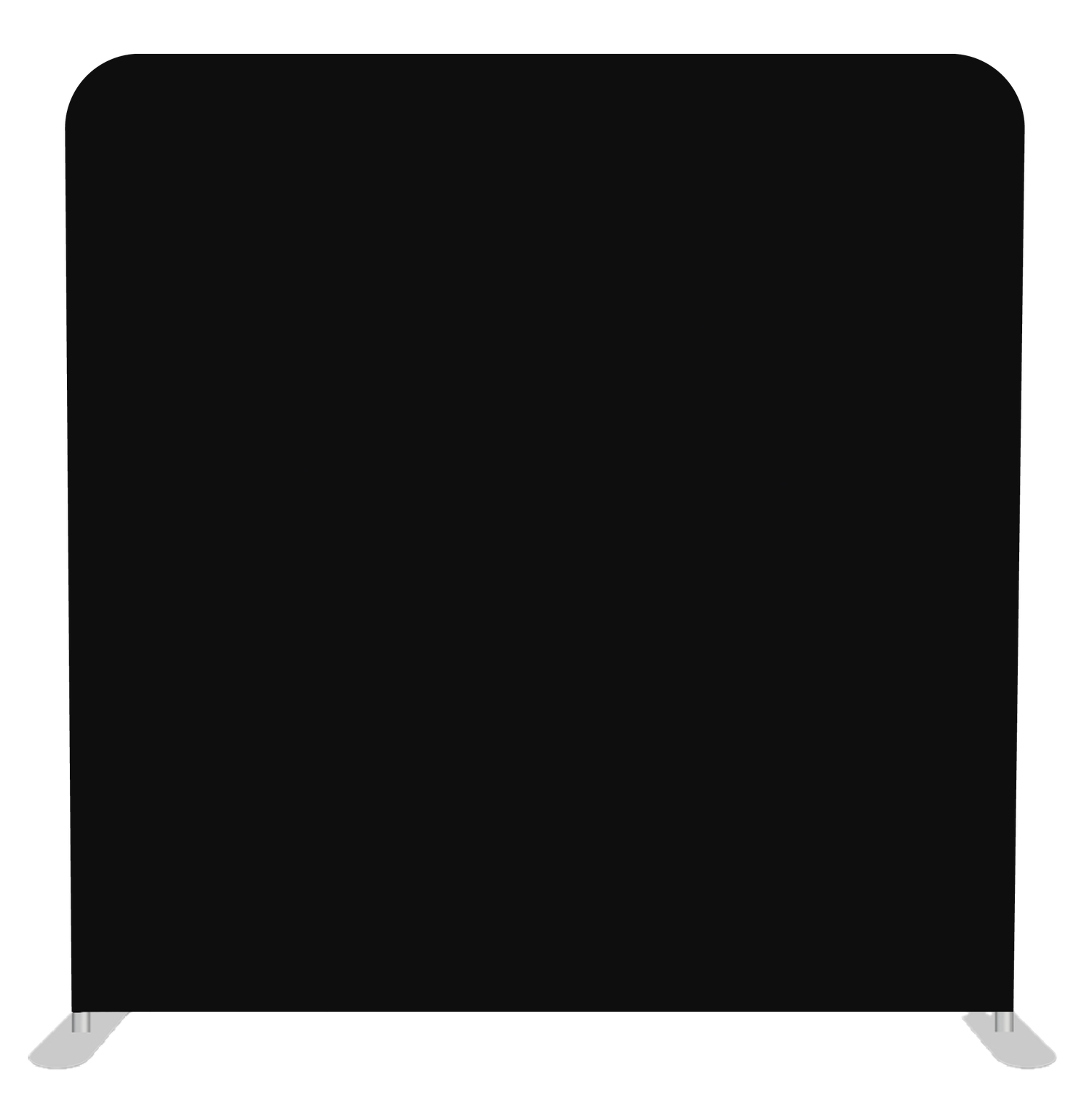 A plain black fabric backdrop stand with a telescoping frame for photography or event displays.